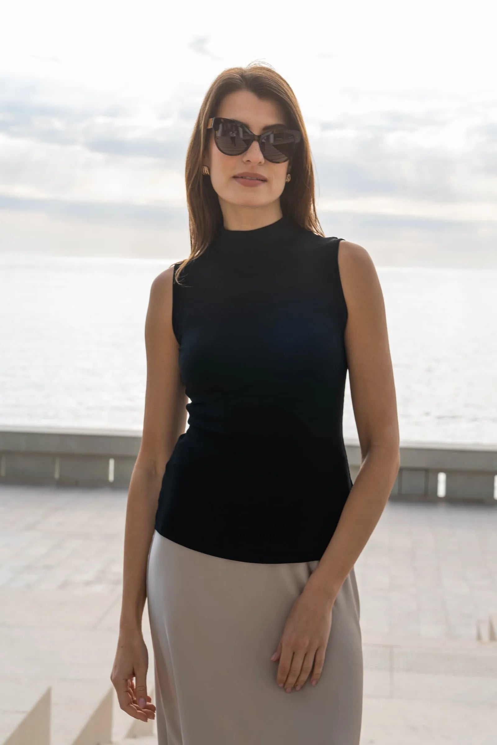 Womens black mock neck top