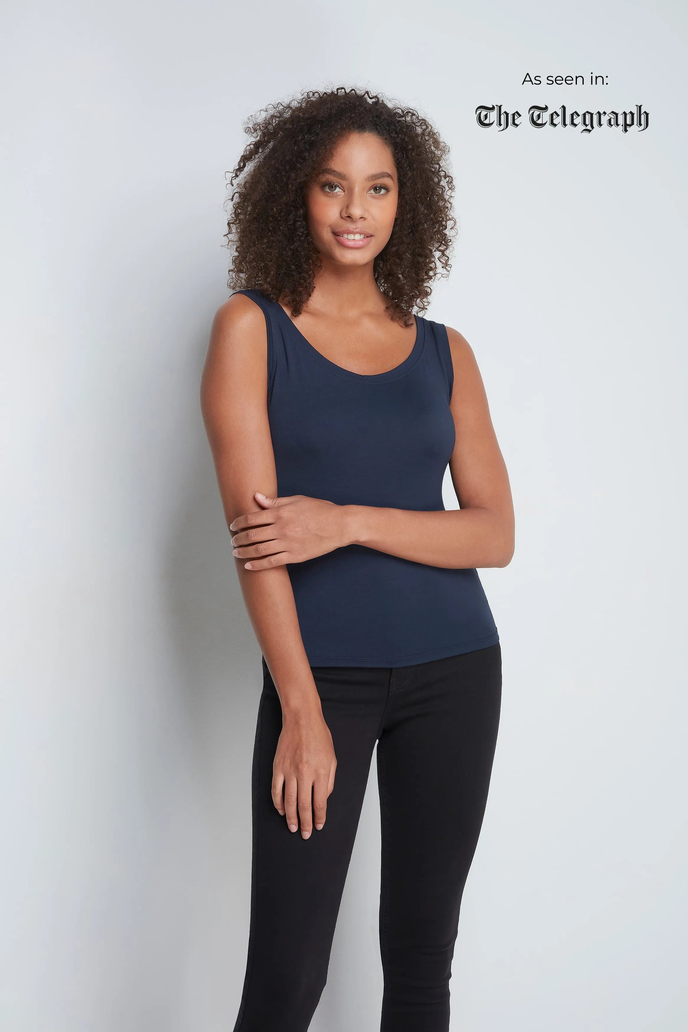 Women's Sleeveless Micro Modal Vest in Navy - Quality Sleeveless Vest - Wardrobe Basics Lavender Hill Clothing