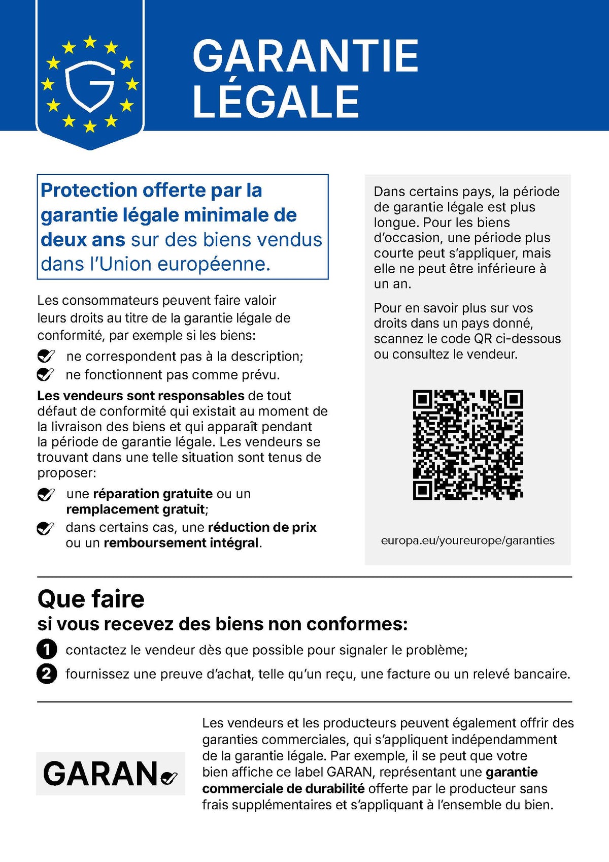 Avis officiel de la Commission européenne sur la garantie légale