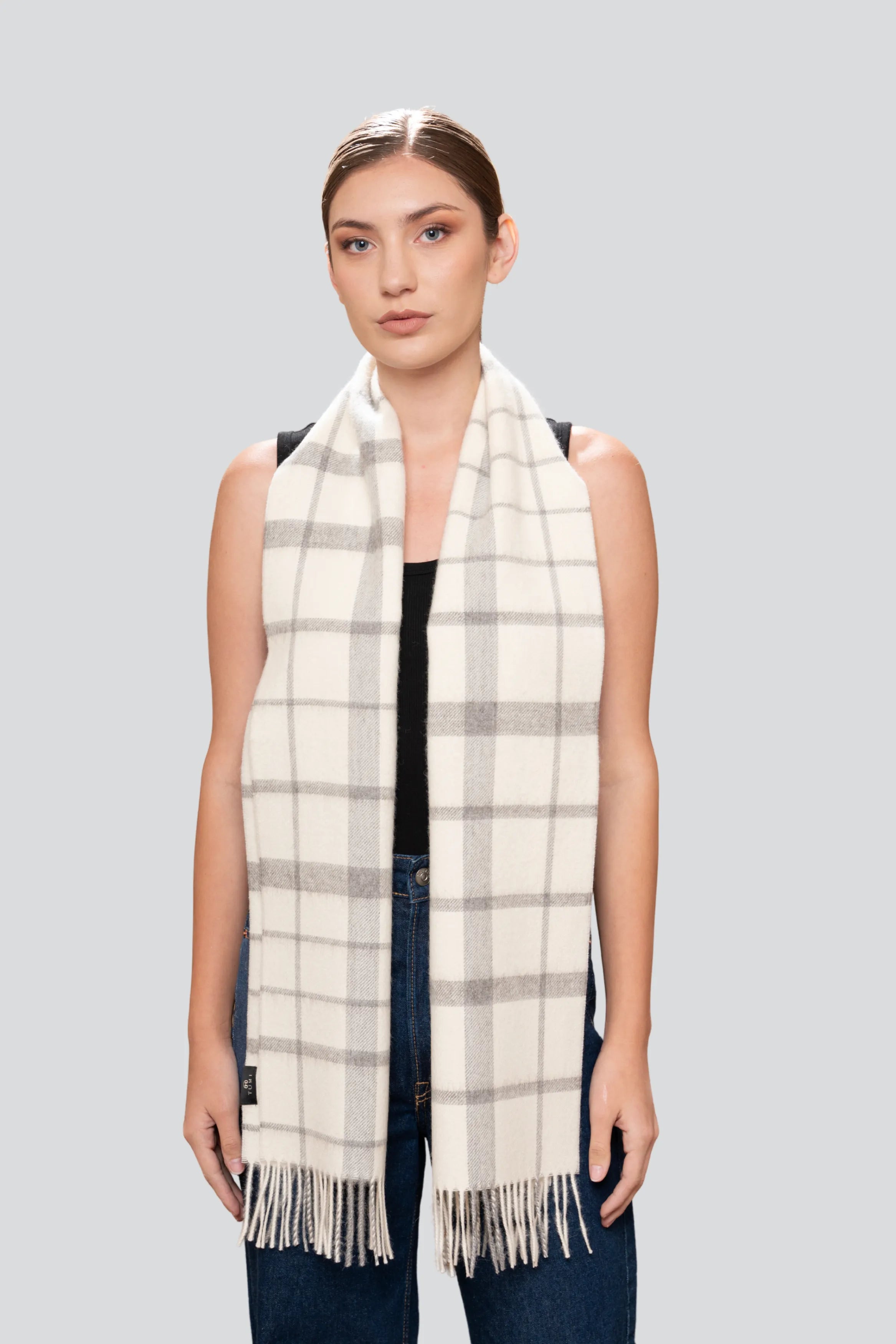 Womens luxury White and Grey Alpaca Scarf