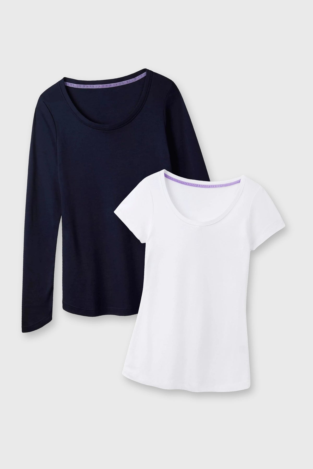 The Layering T-shirt Pair: navy long sleeve and white short sleeve scoop neck T-shirts