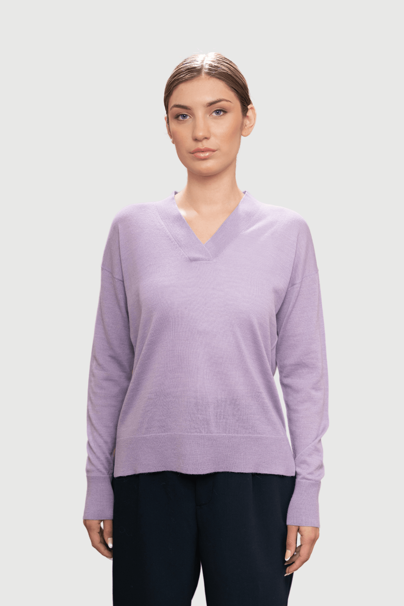 Lilac V Neck Jumper Women's Jumpers Lavender Hill