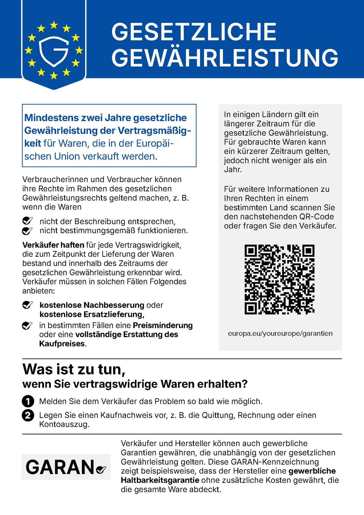 Offizieller Hinweis der Europäischen Kommission zur gesetzlichen Gewährleistung