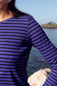 Striped Crew Neck T-shirt Women's Long Sleeve T-shirt Lavender Hill