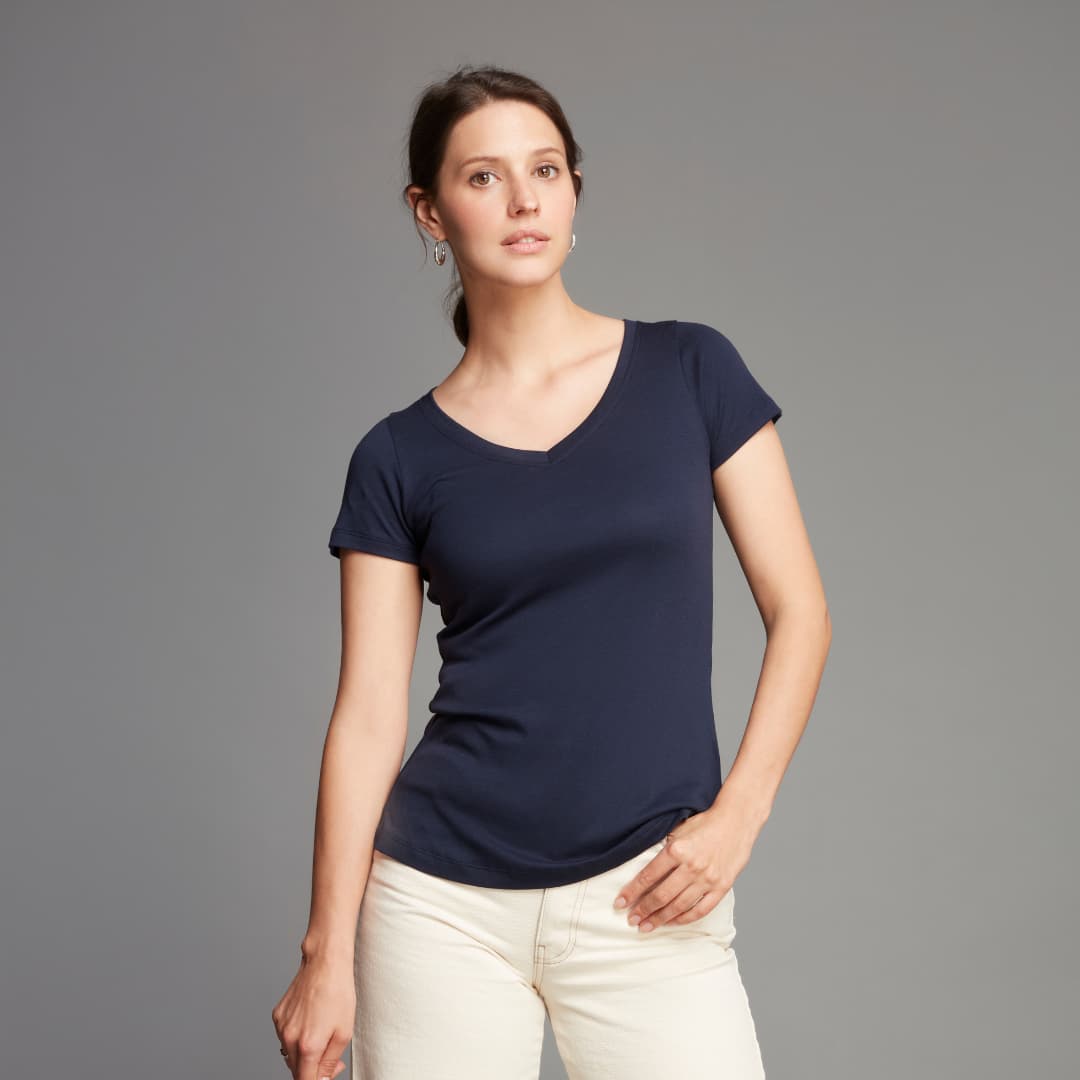 Women's navy v neck t-shirt