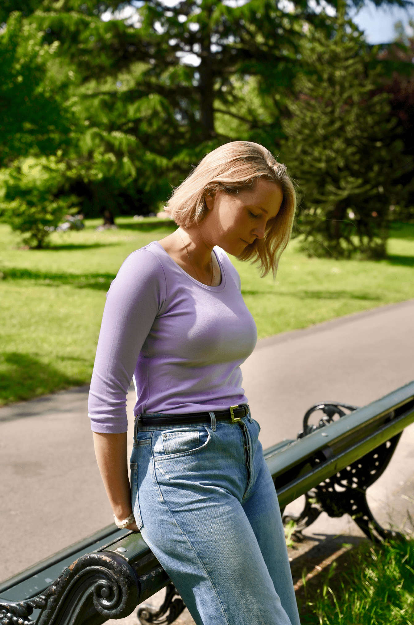 3/4 Sleeve Scoop Neck Cotton Modal Blend T-Shirt Women's 3/4 Sleeve T-shirt Lavender Hill