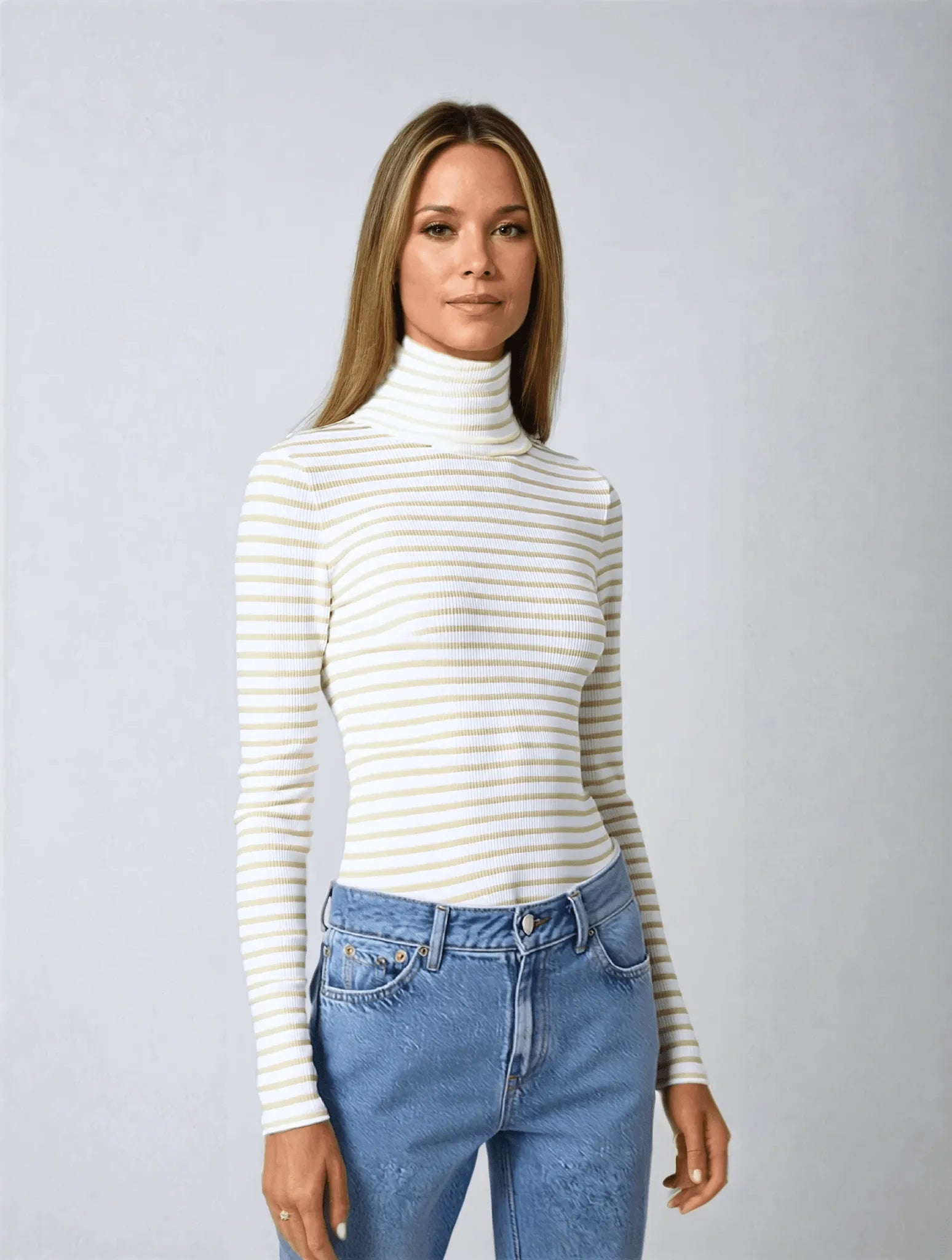 Striped Cotton Roll Neck Women's Long Sleeve T-shirt Lavender Hill