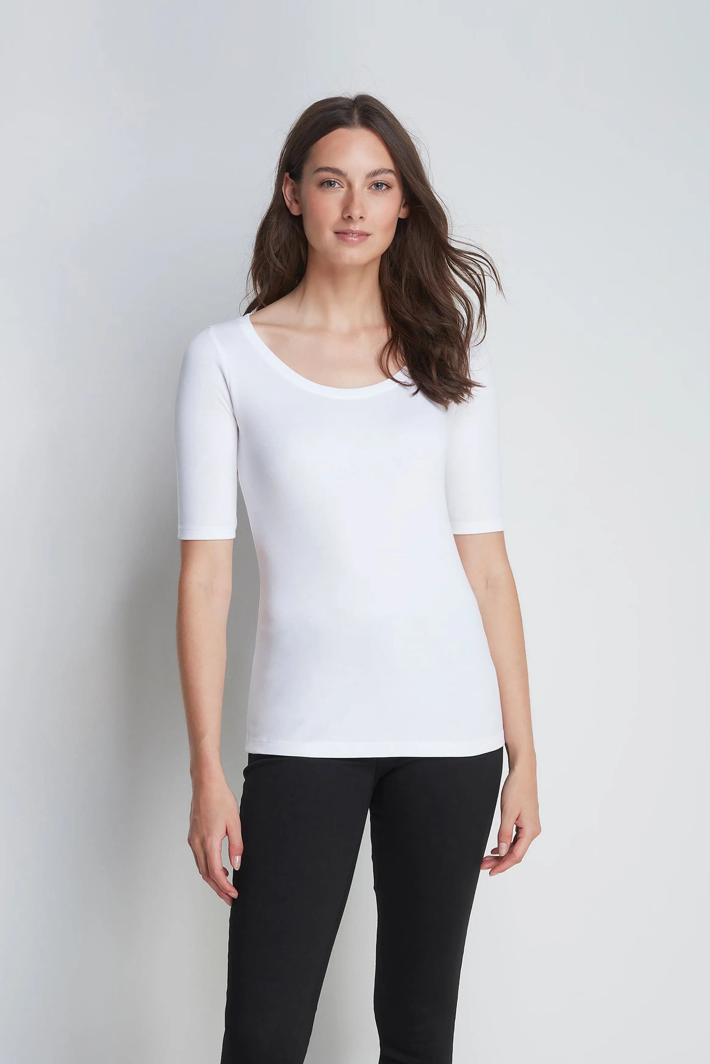 Lavender Hill Clothing women’s white cotton modal half sleeve scoop neck T-shirt
