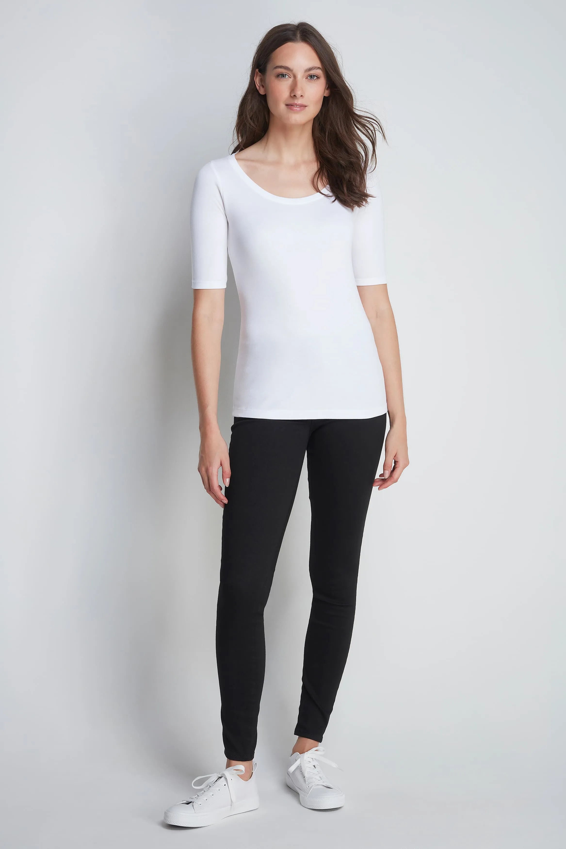 Lavender Hill Clothing women’s white cotton modal half sleeve scoop neck T-shirt