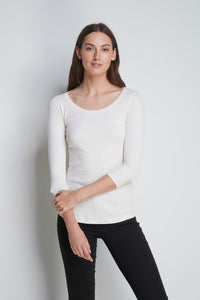 3/4 Sleeve Scoop T-shirt, Womens Cotton Tops