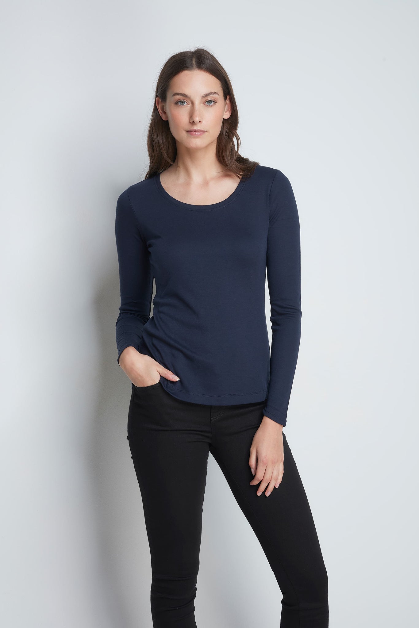 Viola Ribbed Cotton Modal V Neck Long Sleeve T-Shirt - Black – Hedges  Designs