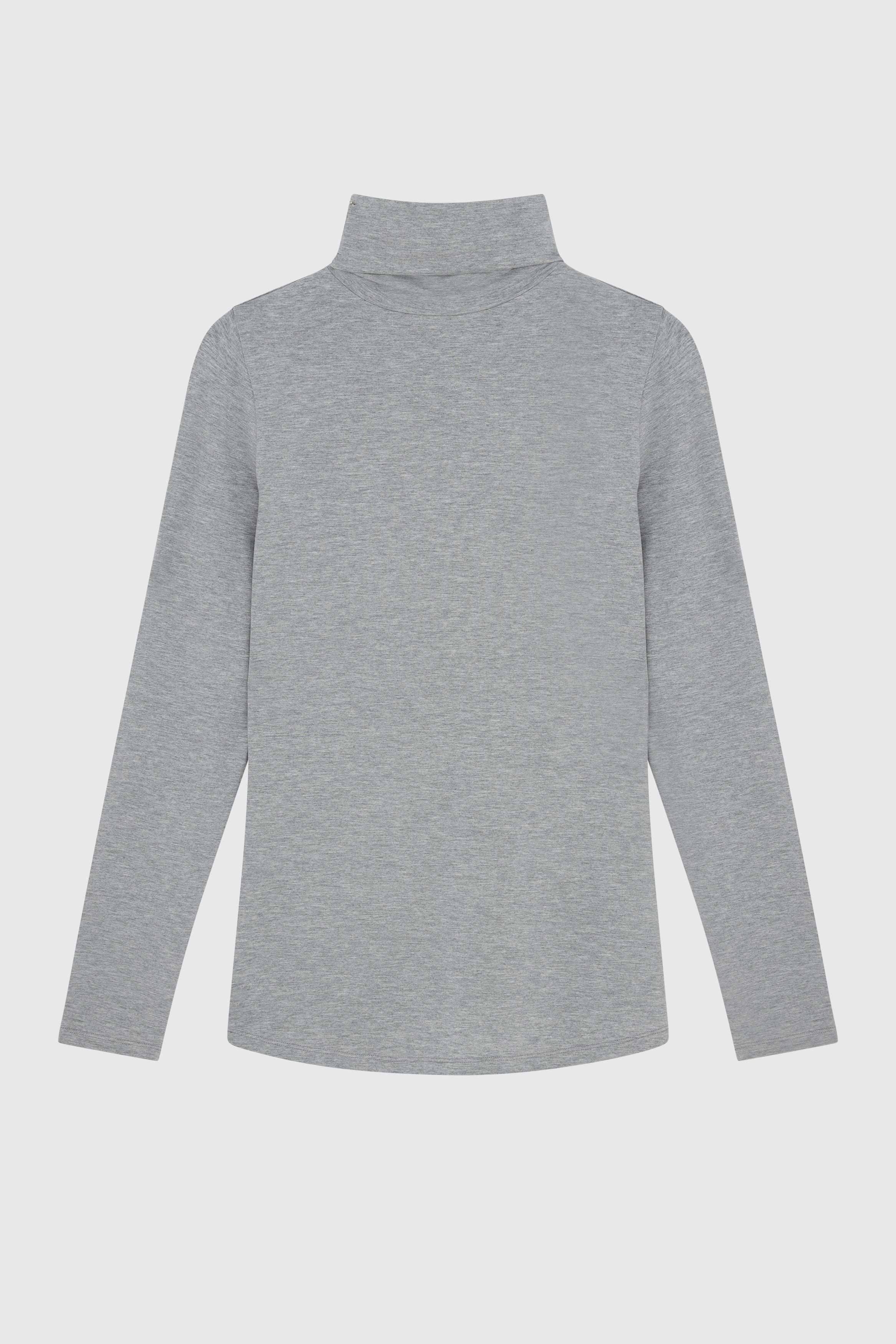 Women's High Quality Long Sleeve Grey Marl Roll Neck Top - Comfortable Polo Neck - Flattering Long Sleeve T-Shirt - Soft Grey Marl Long Sleeve Polo Neck by Lavender Hill Clothing