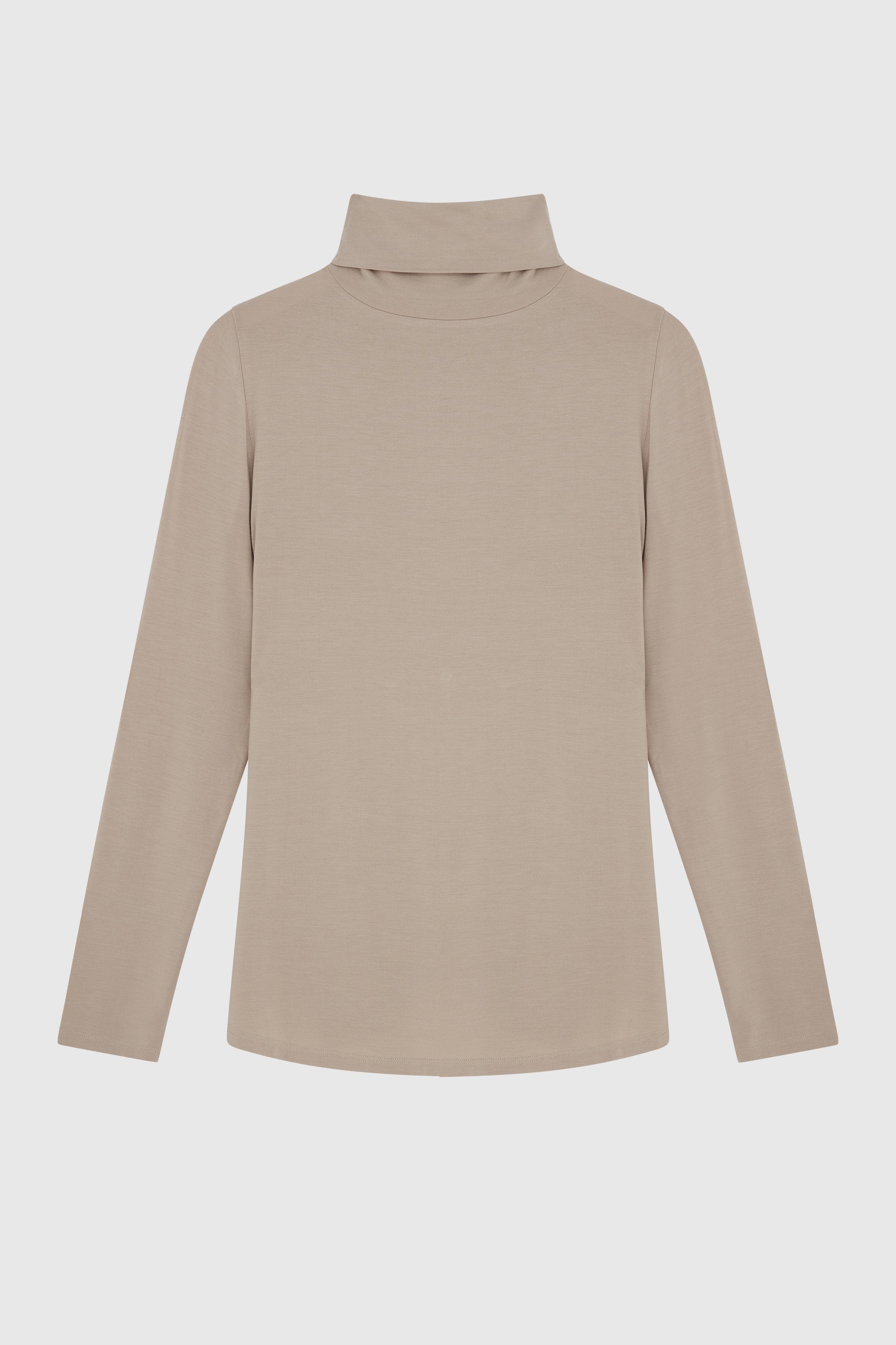 Women's High Quality Thermal Long Sleeve Taupe Roll Neck Top - Comfortable Polo Neck - Flattering Long Sleeve T-Shirt - Soft Taupe Long Sleeve Polo Neck by Lavender Hill Clothing