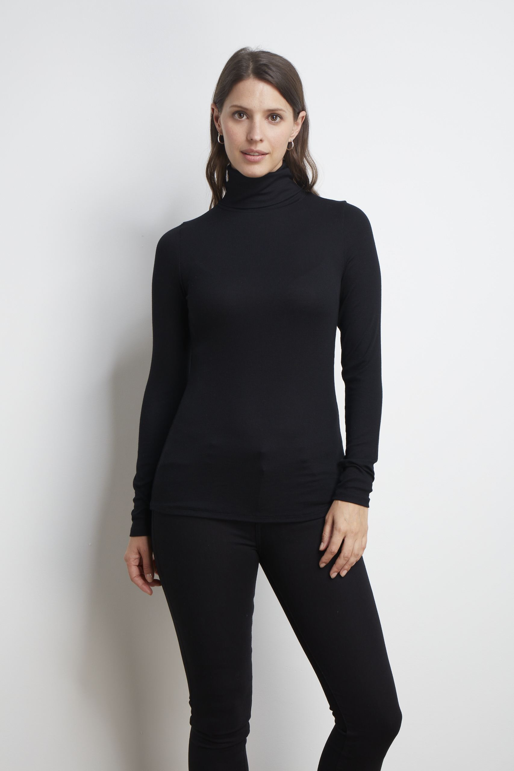 Silk Rib Roll Neck Top Long Sleeve T-shirt Lavender Hill Clothing