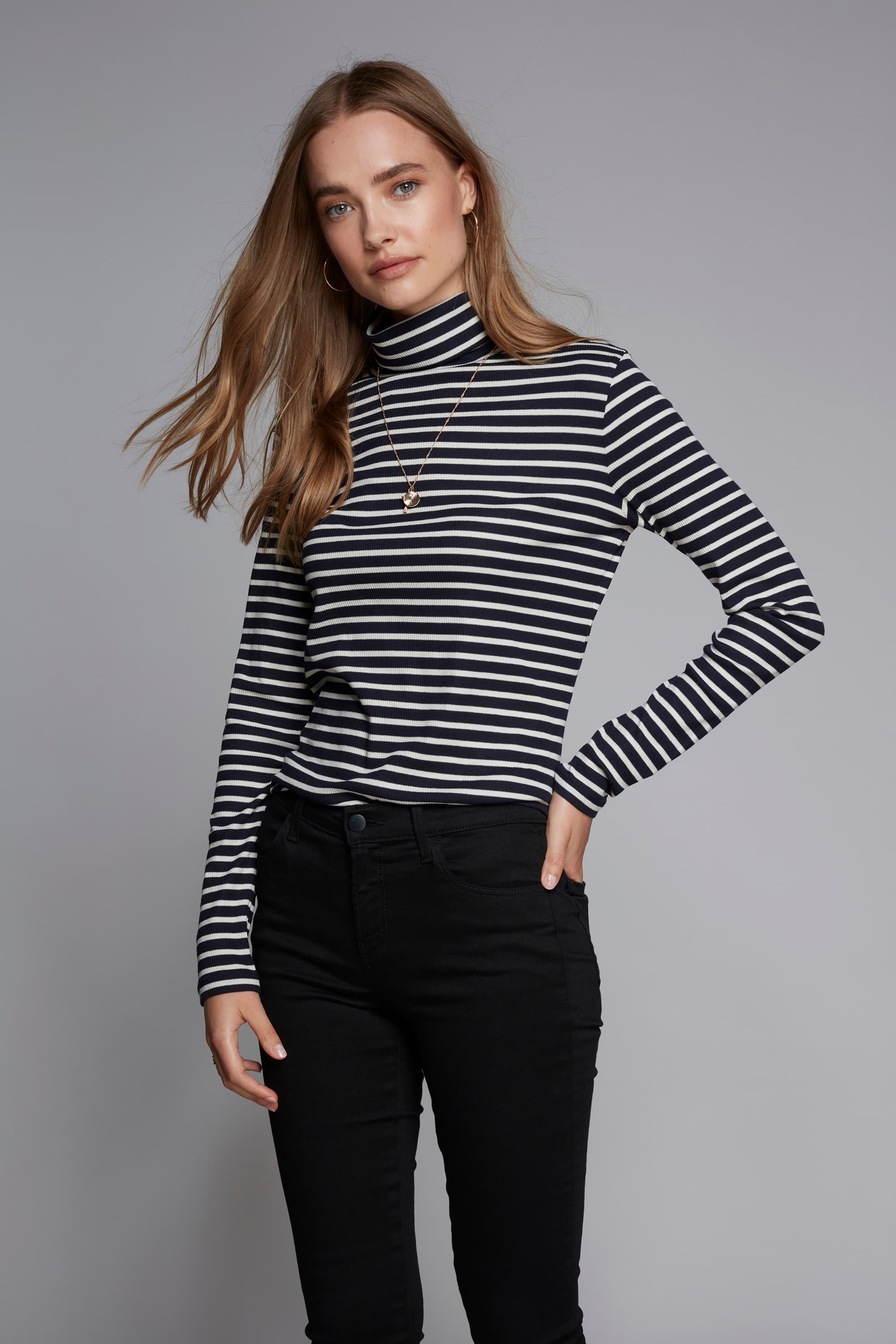 Striped Cotton Roll Neck