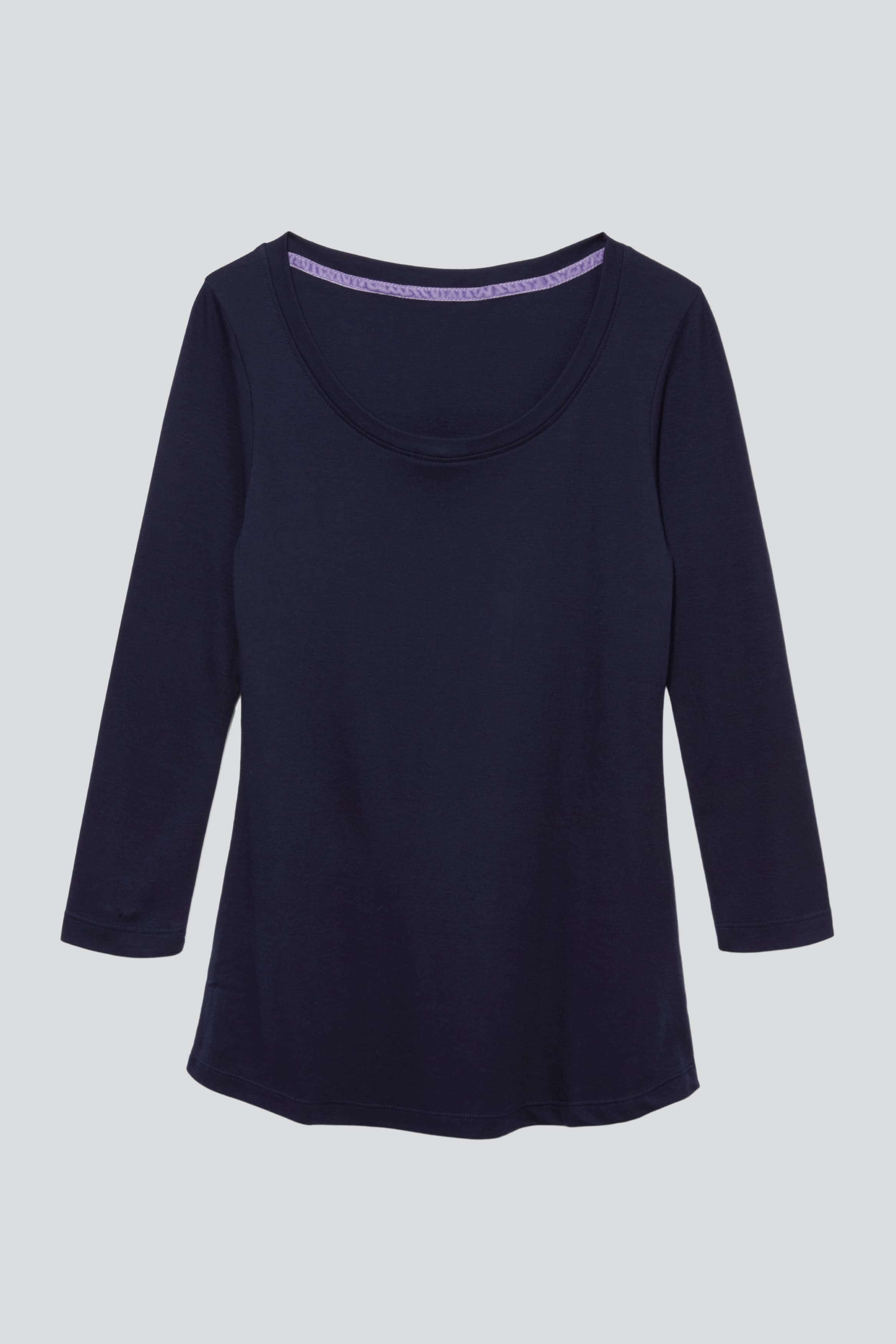 Quality Cotton Jersey Navy 3/4 Sleeve Scoop Neck T-Shirt by Lavender Hill Clothing 