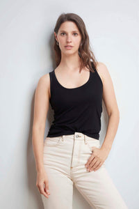 Buy Boden Black Cotton Rib Scoop Neck Top from Next Luxembourg