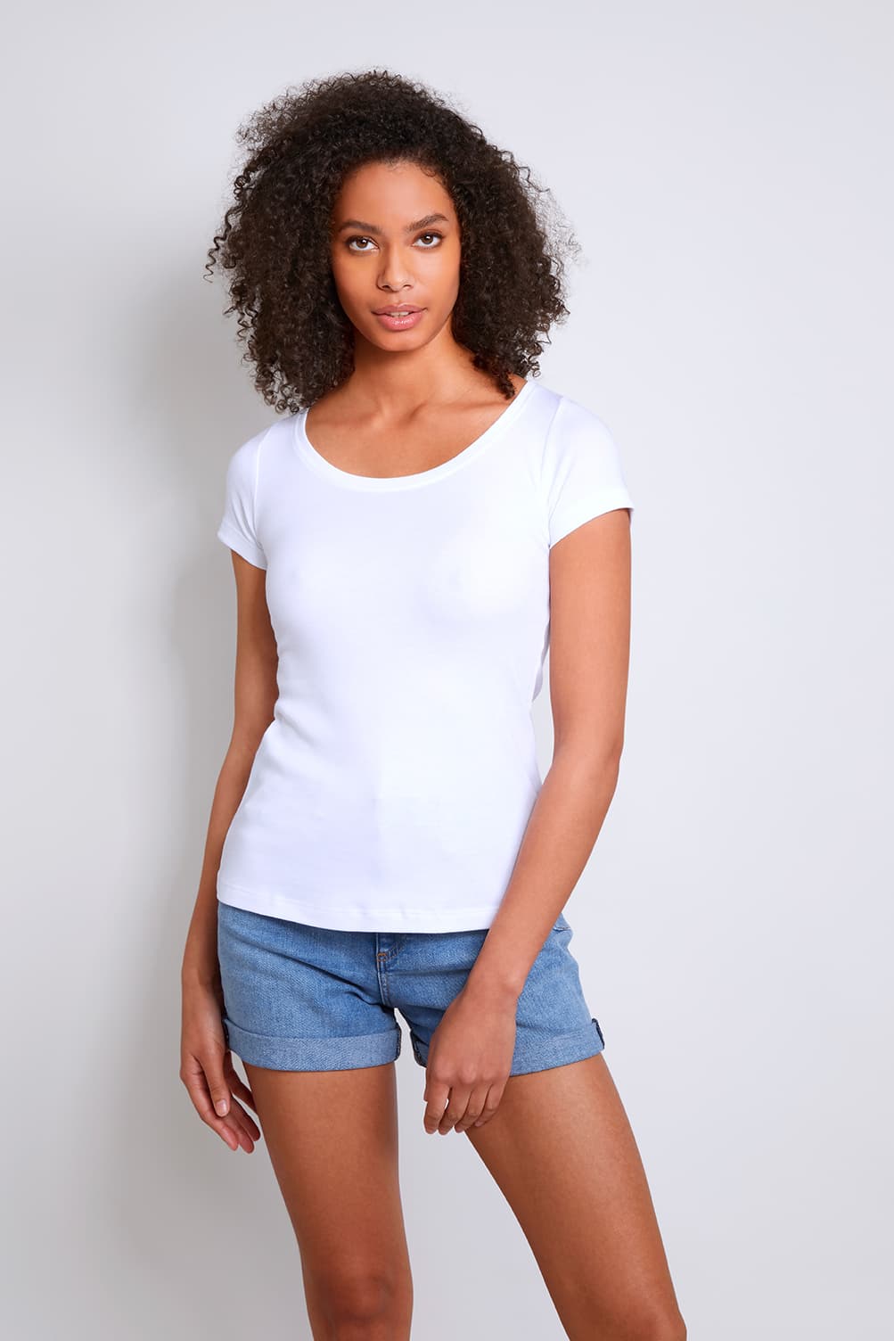 Lady Modal Padded Built in Bra T-Shirts Short Sleeve Scoop Neck